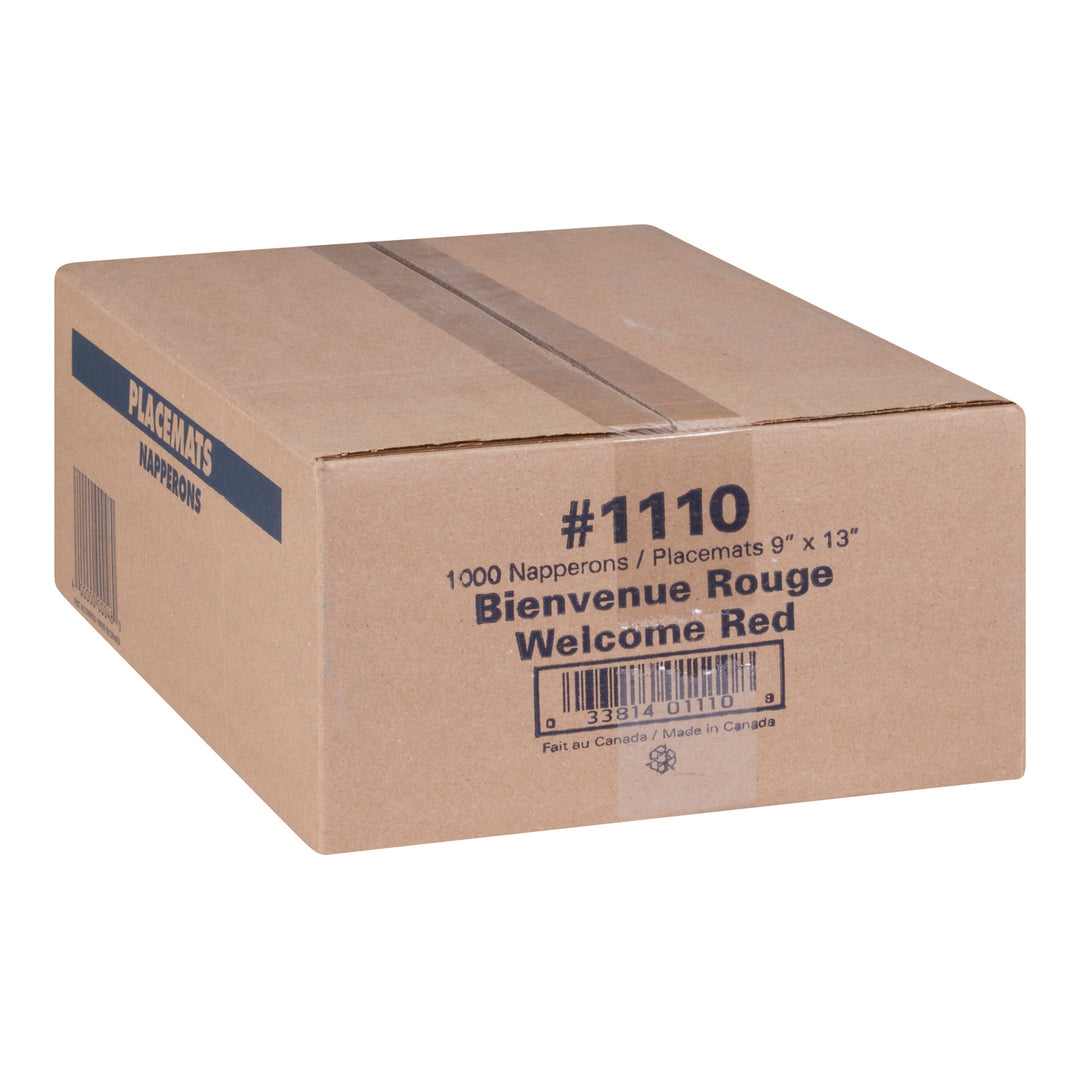 Tapis de table Bienvenue, impression rouge - 1 x 1000 unités - Sanfacon Indust - Emballage et accessoires - Fournitures et équipement pour restaurants - Distribution canadienne