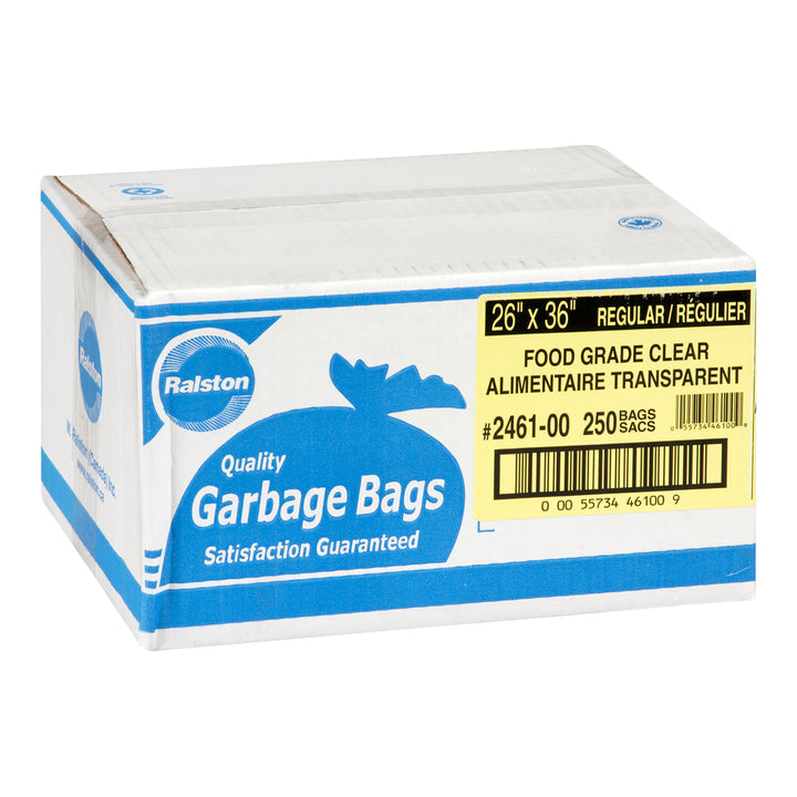 Sacs poubelles 26 x 36, qualité alimentaire, transparents - 250 unités - Ralston - Emballage et accessoires - Fournitures et équipement pour restaurants - Distribution canadienne