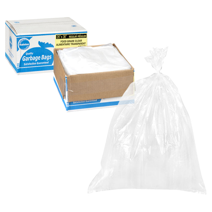 Sacs poubelles 26 x 36, qualité alimentaire, transparents - 250 unités - Ralston - Emballage et accessoires - Fournitures et équipement pour restaurants - Distribution canadienne