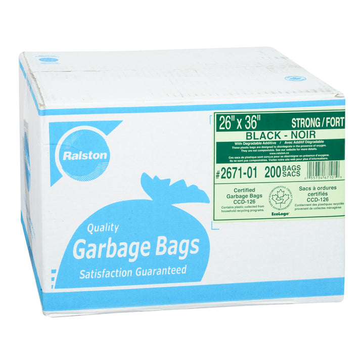 Sacs poubelles noirs robustes 26 x 36 - 1 x 200 unités - Ralston - Emballage et accessoires - Fournitures et équipement pour restaurants - Distribution canadienne