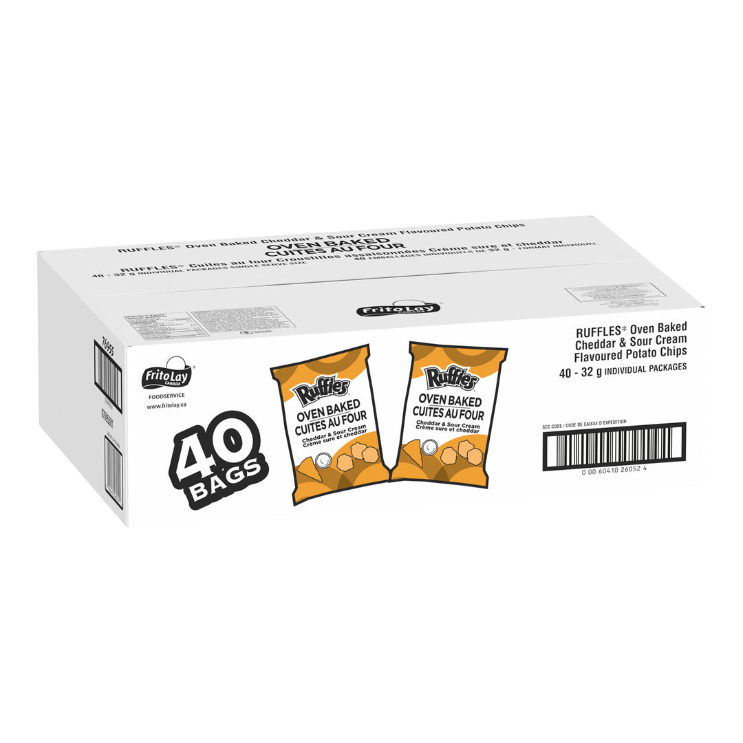 Chips de Pomme de Terre Cuites au Four, Cheddar et Crème Sure - 40 x 32 g - Ruffles - Ingrédients pour Restaurants et Services de Restauration - Distribution Canadienne