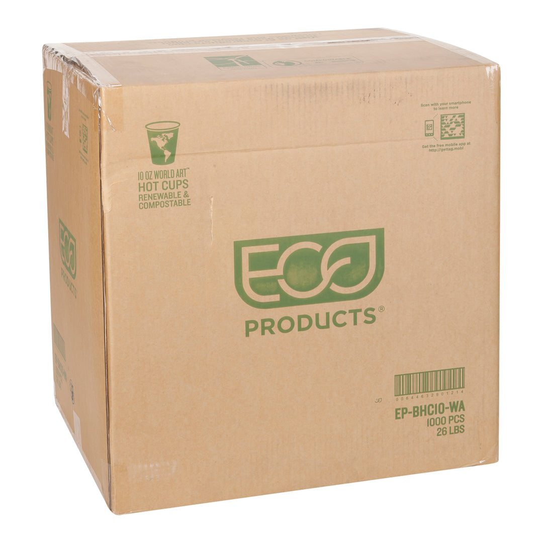 Tasses en papier pour boissons chaudes, motif World Art brun, compostables - 1000 x 10 oz - Produits écologiques - Emballage et accessoires - Fournitures et équipement pour restaurants - Distribution canadienne