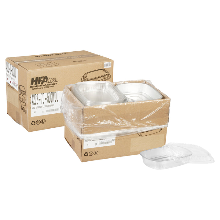 Boîte en aluminium argenté, taille moyenne, avec couvercle - 1 x 50 unités - Handi Foil Of A - Emballage et accessoires - Fournitures et équipement pour restaurants - Distribution canadienne