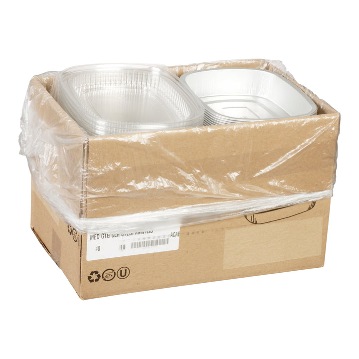 Boîte en aluminium argenté, taille moyenne, avec couvercle - 1 x 50 unités - Handi Foil Of A - Emballage et accessoires - Fournitures et équipement pour restaurants - Distribution canadienne