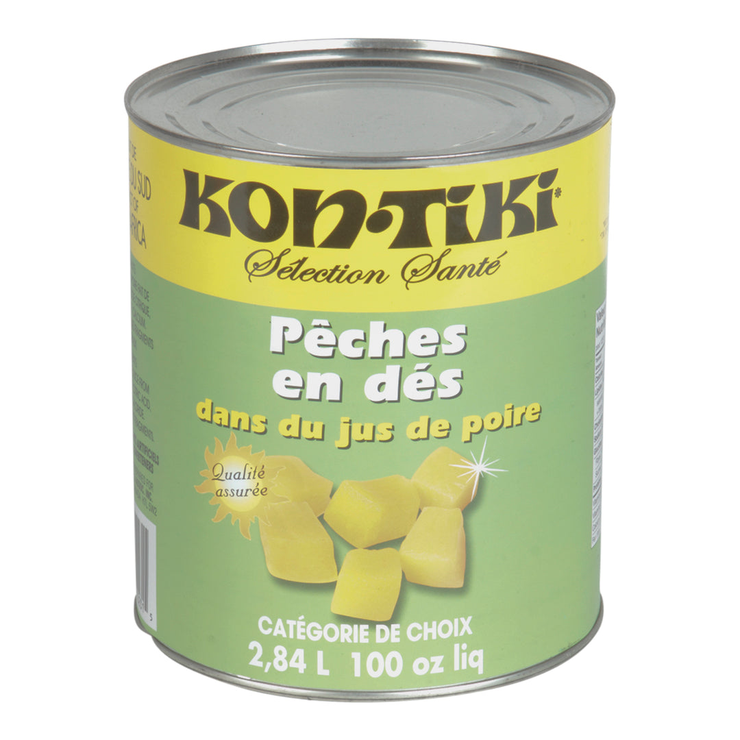 Pêches en dés au jus naturel - 6 x 2,84 L - Kontiki - Ingrédients pour restaurants et services alimentaires - Distribution canadienne