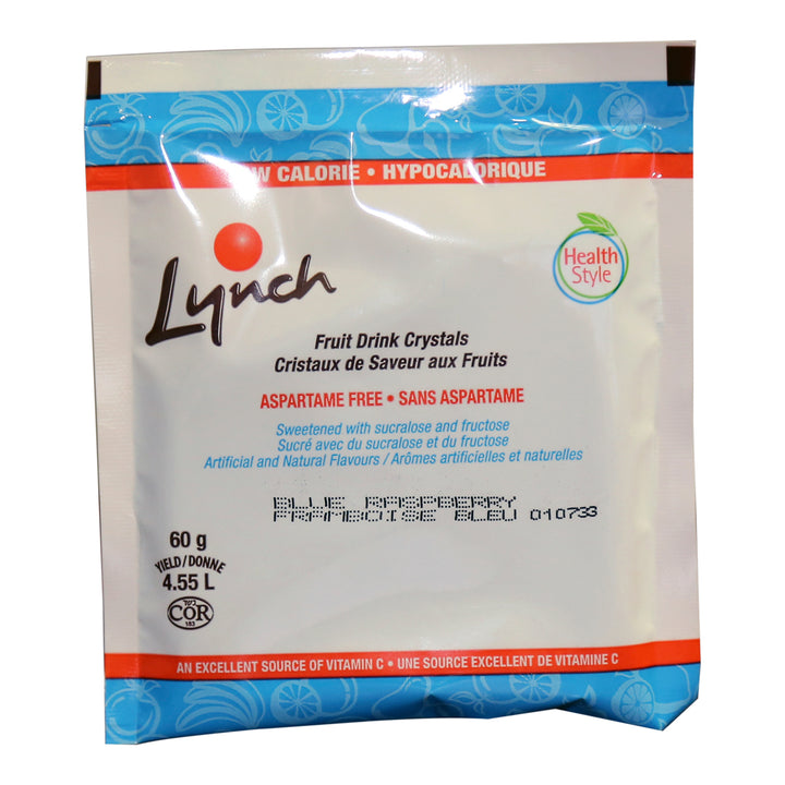 case of Drink Crystal Blue Raspberry Low-Calorie - Lynch - 12 x 60 g - Beverage Ingredients - Canadian Distribution