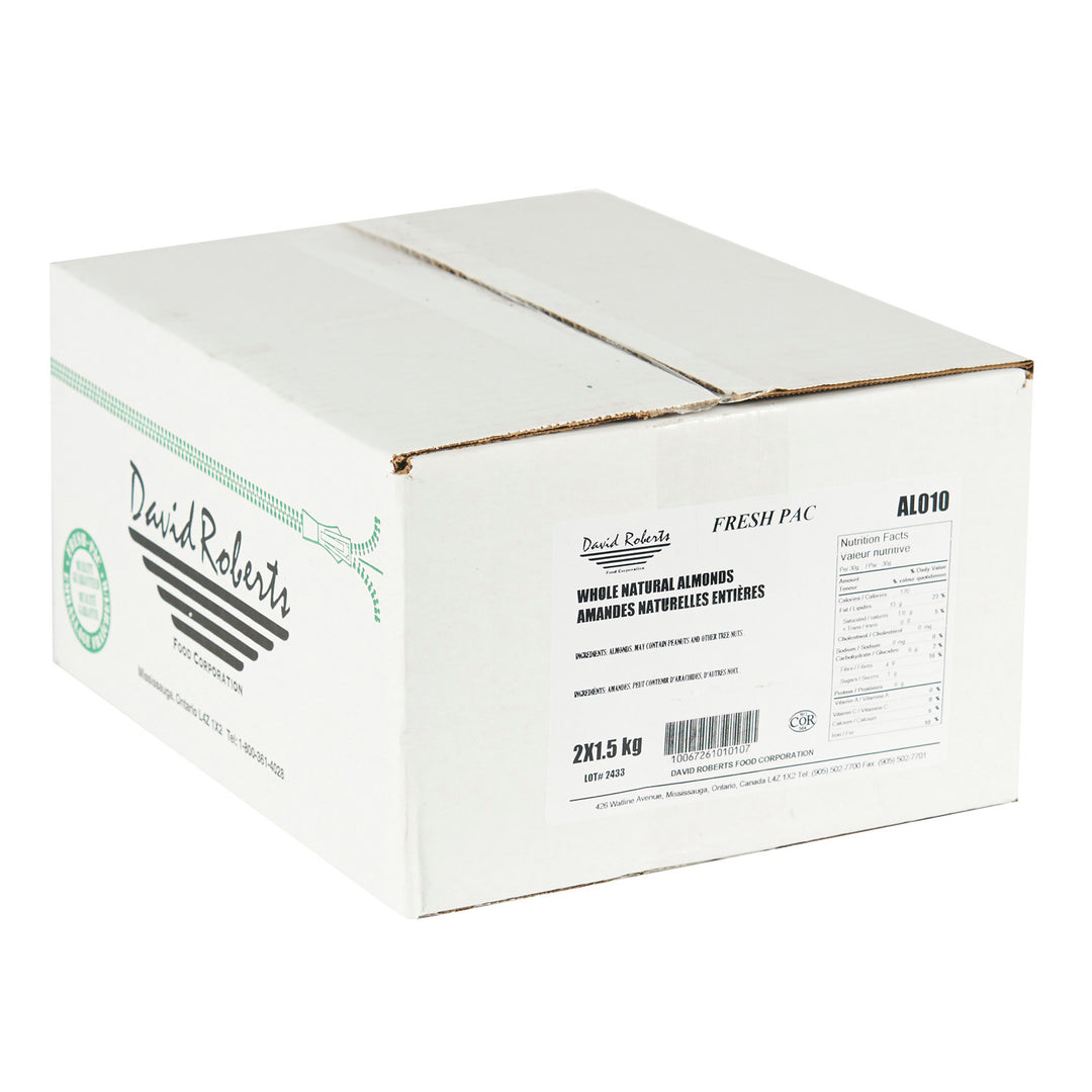 Amandes entières naturelles - 2 x 1,5 kg - David Roberts - Ingrédients pour restaurants et services de restauration - Distribution canadienne