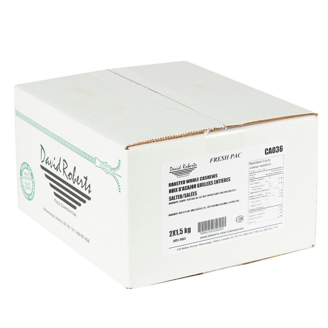 Noisettes de cajou entières, rôties et salées - 2 x 1,5 kg - David Roberts - Ingrédients pour restaurants et services de restauration - Distribution canadienne