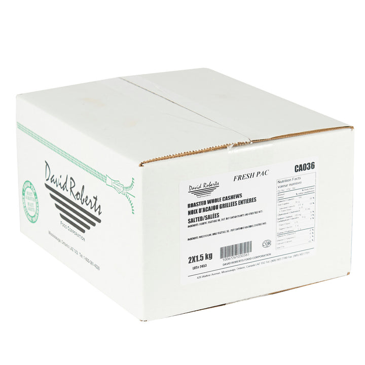 Noisettes de cajou entières, rôties et salées - 2 x 1,5 kg - David Roberts - Ingrédients pour restaurants et services de restauration - Distribution canadienne