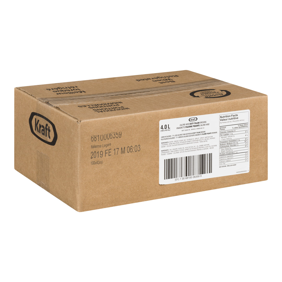 Vinaigrette italienne Zesty à portion contrôlée, faible en calories - 100 x 40 mL - Kraft - Ingrédients pour restaurants et services de restauration - Distribution canadienne
