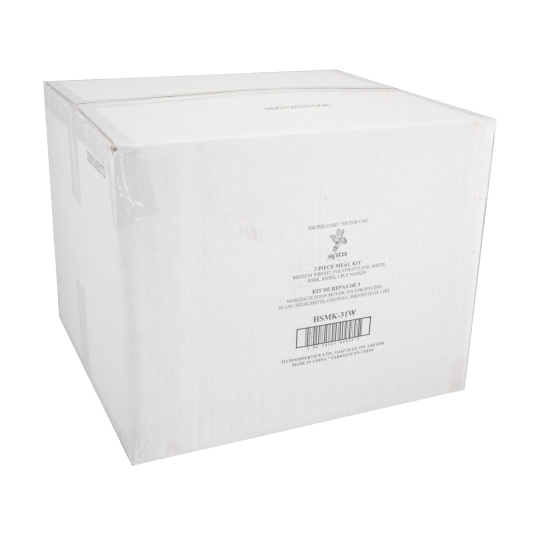 Ensemble de couverts 3 pièces. Fourchette/Couteau/Serviette - Poids moyen - Blanc - 1 x 500 unités - Hystix - Emballage et accessoires - Fournitures et équipement pour restaurants - Distribution canadienne