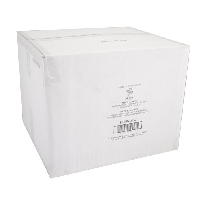 Ensemble de couverts 3 pièces. Fourchette/Couteau/Serviette - Poids moyen - Blanc - 1 x 500 unités - Hystix - Emballage et accessoires - Fournitures et équipement pour restaurants - Distribution canadienne