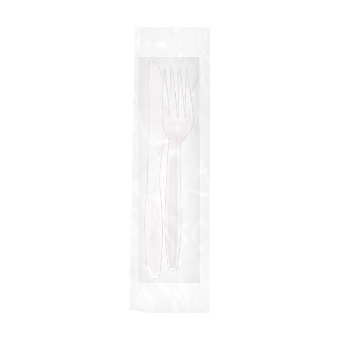 Ensemble de couverts 3 pièces. Fourchette/Couteau/Serviette - Poids moyen - Blanc - 1 x 500 unités - Hystix - Emballage et accessoires - Fournitures et équipement pour restaurants - Distribution canadienne