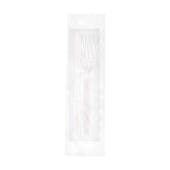 Ensemble de couverts 3 pièces. Fourchette/Couteau/Serviette - Poids moyen - Blanc - 1 x 500 unités - Hystix - Emballage et accessoires - Fournitures et équipement pour restaurants - Distribution canadienne