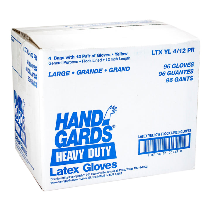 Gants en latex, grande taille, doublure en flanelle, jaunes - (Boîte = 4 x 12 paires) - Handgard - Emballage et accessoires - Fournitures et équipement pour restaurants - Distribution canadienne