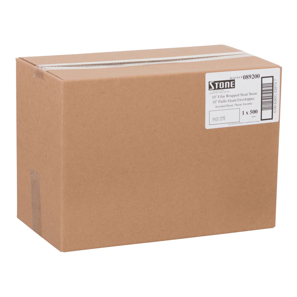 10" Film Wrapped Bubble Tea Stout Straw - assorted neons - 1 x 500 - Stone Straw - Canadian Distribution