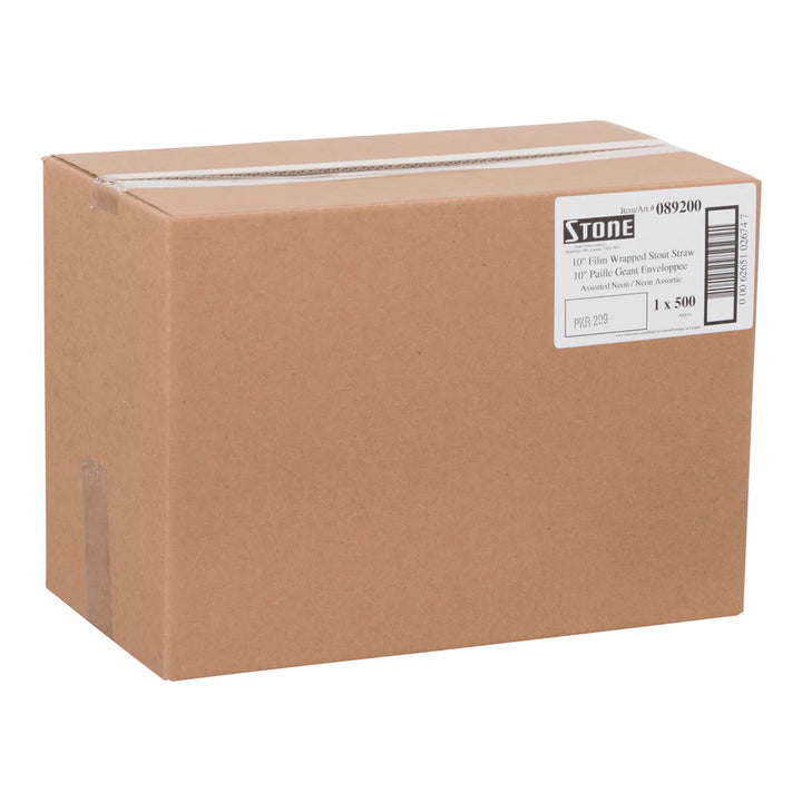 10" Film Wrapped Bubble Tea Stout Straw - assorted neons - 1 x 500 - Stone Straw - Canadian Distribution