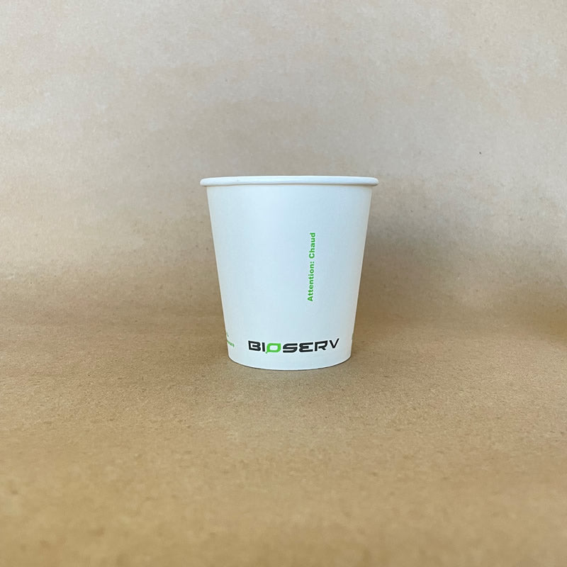 White Bioserv Single Wall Hot Cup - 4/6/8/10/12/16/20 oz - 1000cs BPI - Disposable Take Away Food Packaging - Canadian Distribution