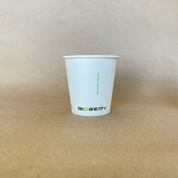 White Bioserv Single Wall Hot Cup - 4/6/8/10/12/16/20 oz - 1000cs BPI - Disposable Take Away Food Packaging - Canadian Distribution