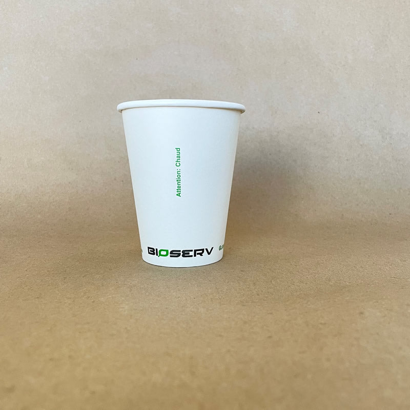 White Bioserv Single Wall Hot Cup - 4/6/8/10/12/16/20 oz - 1000cs BPI - Disposable Take Away Food Packaging - Canadian Distribution