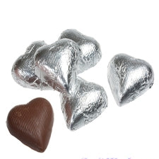 Milk Chocolate Hearts Silver Foil Wrapped - 5 lbs - Foiled Bulk Chocolates - Candies and Confections - Canadian Distribution