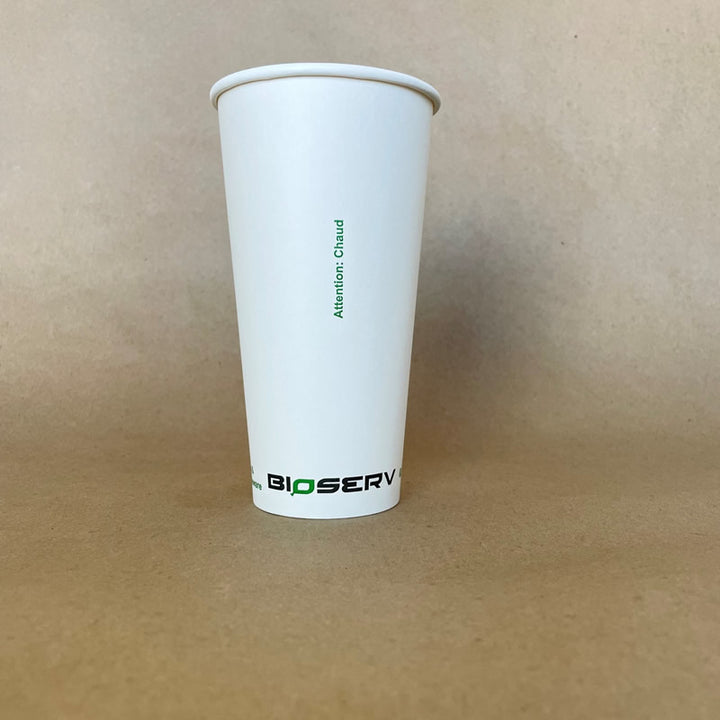 White Bioserv Single Wall Hot Cup - 4/6/8/10/12/16/20 oz - 1000cs BPI - Disposable Take Away Food Packaging - Canadian Distribution