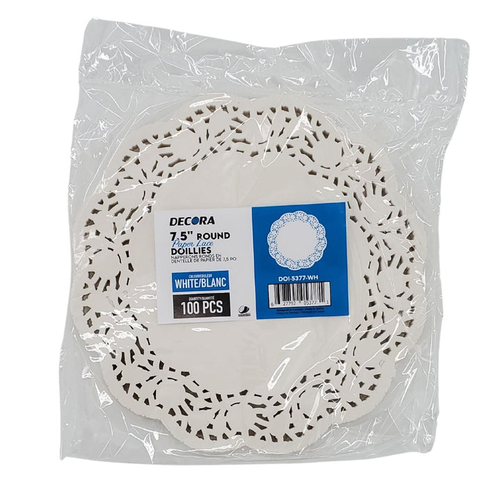 Decora - 7.5" Round Paper Lace Doillies, White - DOI-5377-WH
