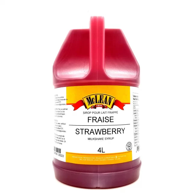 McLean Strawberry Milkshake Syrup - Case of 2 x 4 L Jugs - Canadian Distribution