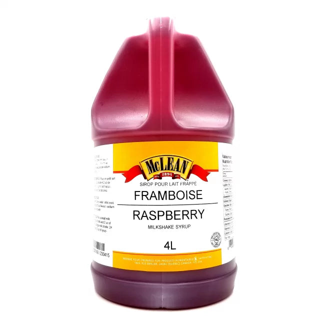 McLean Raspberry Milkshake Syrup - Case of 2 x 4 L Jugs - Canadian Distribution