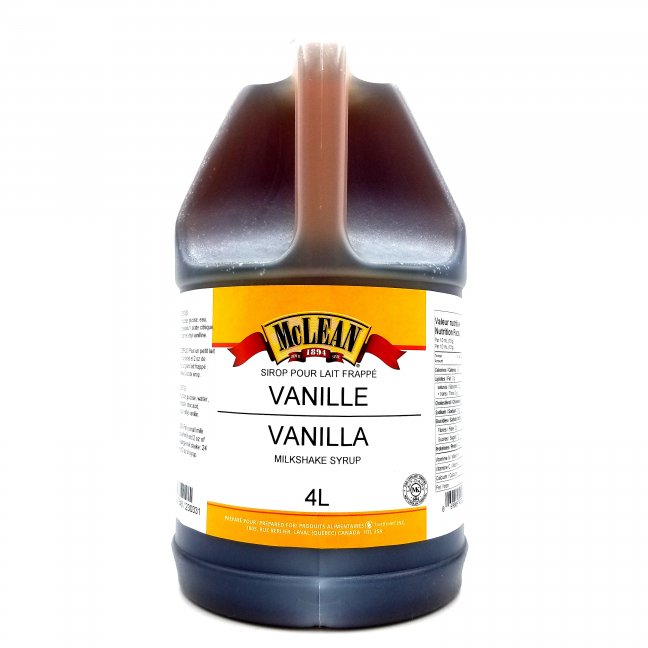 McLean Vanilla Milkshake Syrup - Case of 2 x 4 L Jugs - Canadian Distribution