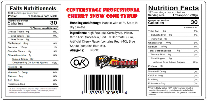 Snow Cone Syrup Cherry - 4 x 1 Gallon - Canada