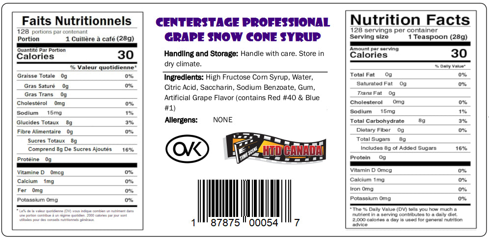 Snow Cone Syrup Grape - 4 x 1 Gallon