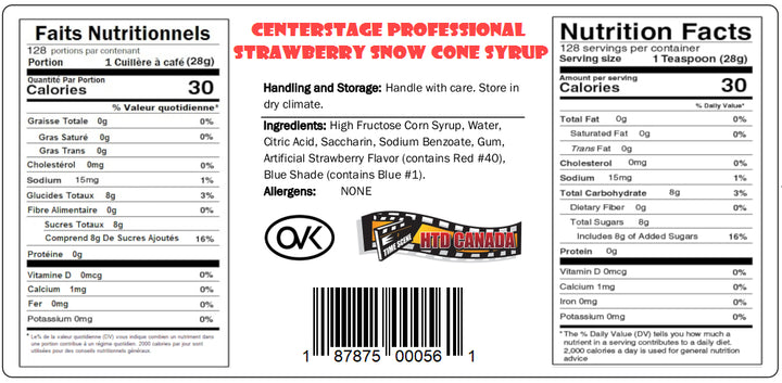 Snow Cone Syrup Strawberry - 4 x 1 Gallon