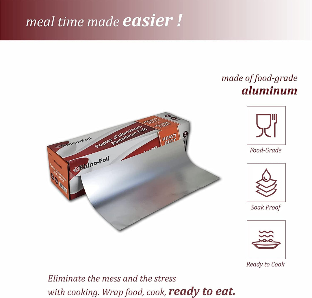 Rhino-Foil - Rouleau de feuille d'aluminium de 30 cm (12 po) - Très résistant - 152 m