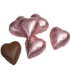 Dark Chocolate Hearts Pink Foil Wrapped - 5 lbs - Foiled Bulk Chocolates - Candies and Confections - Canadian Distribution