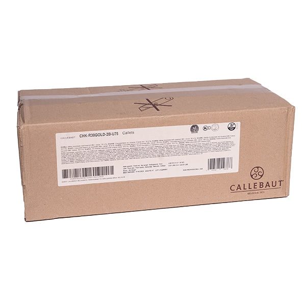 Case of CALLEBAUT - Gold White Chocolate Callets Caramel Taste - Couvertures - 2.5KG Bag - Case of 4 x 2.5KG - Barry Callebaut Canadian Distribution