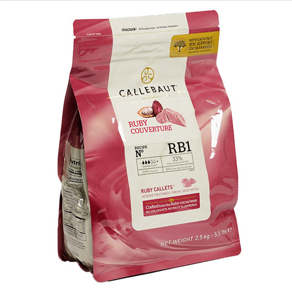 Callebaut RB1 33% Ruby Couverture Chocolate Callets - 2.5KG - Barry Callebaut Canadian Distribution