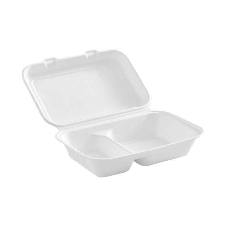 Compostable Hinged Containers with Compartments - 200 containers per case - Sold By The Case