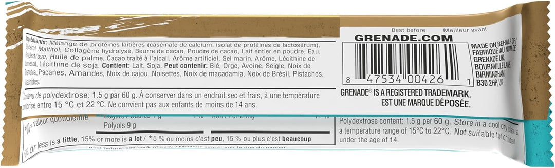 Grenade – Barre protéinée – Caramels salés au chocolat – 12 x 60 g