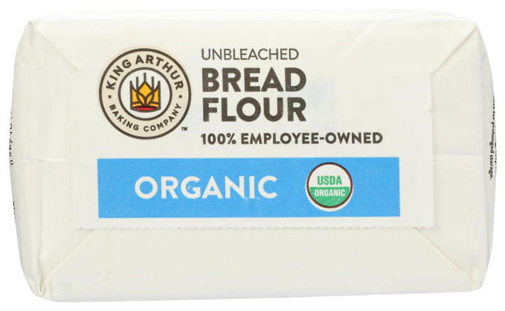 Bag of King Arthur Unbleached Bread Flour with organic label