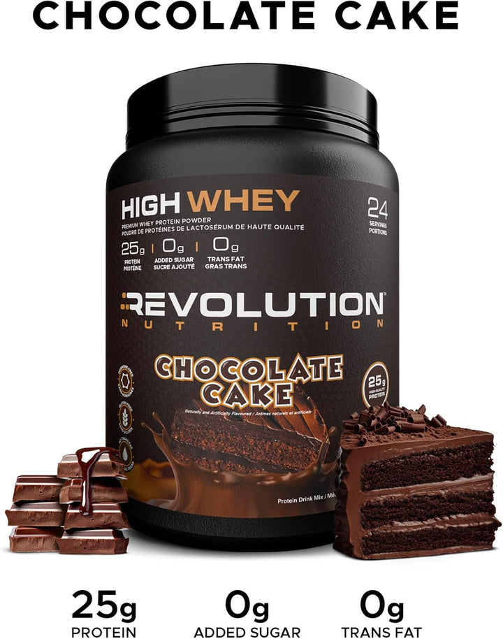 Revolution Nutrition – Poudre de protéine de lactosérum à haute teneur – Gâteau au chocolat – 908 g, 24 portions