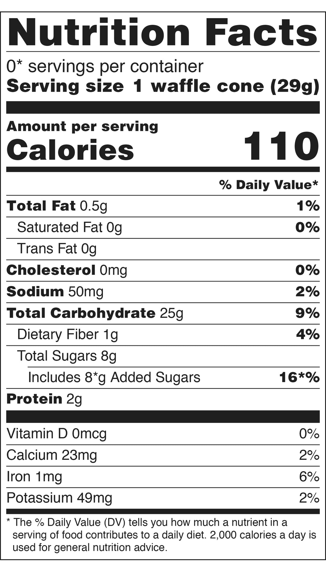 Nutritional information for joy cones canada