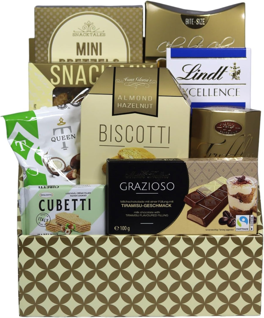The Supreme Choice Gift Basket - Includes chocolate pretzels, chocolate chip cookies, dark chocolate sea salt caramel, hazelnut wafers, and more