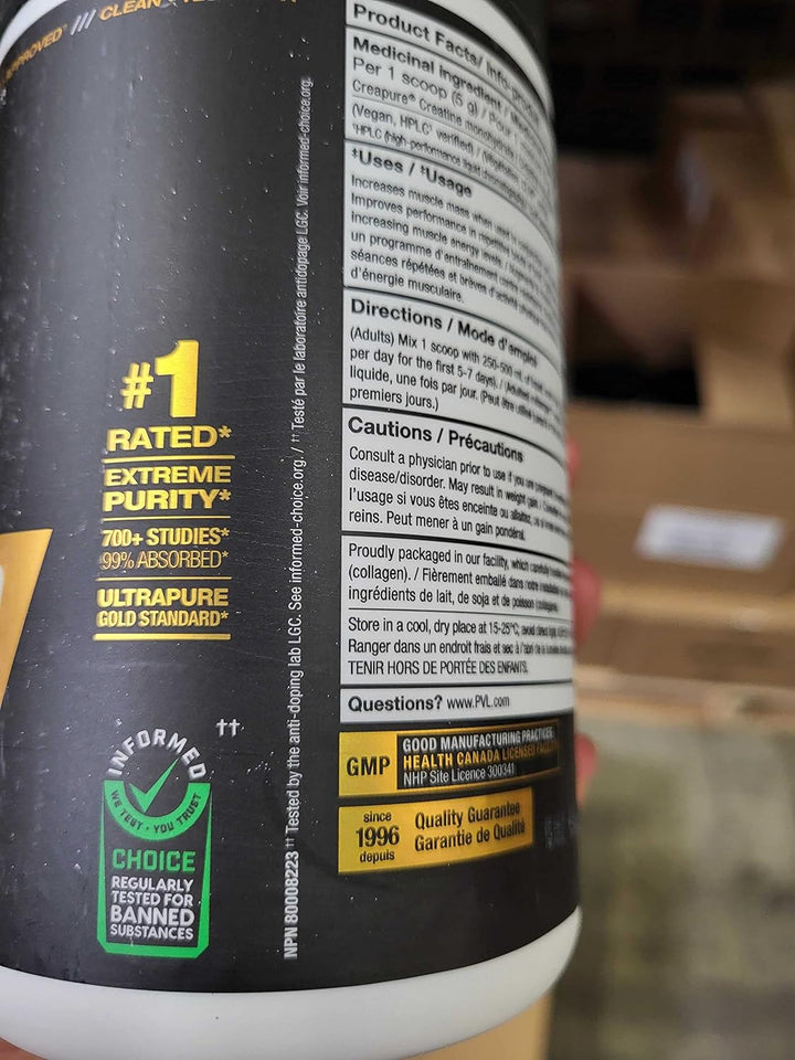 PVL – Créatine monohydrate en poudre Creapure – Sans saveur – 410 g, 82 doses