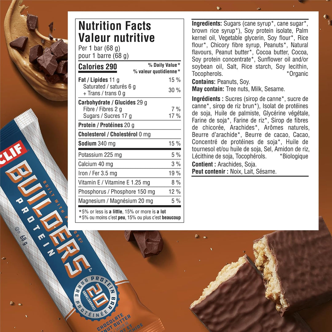 Clif Builders – Barres protéinées – Chocolat et beurre de cacahuète – Pack de 12