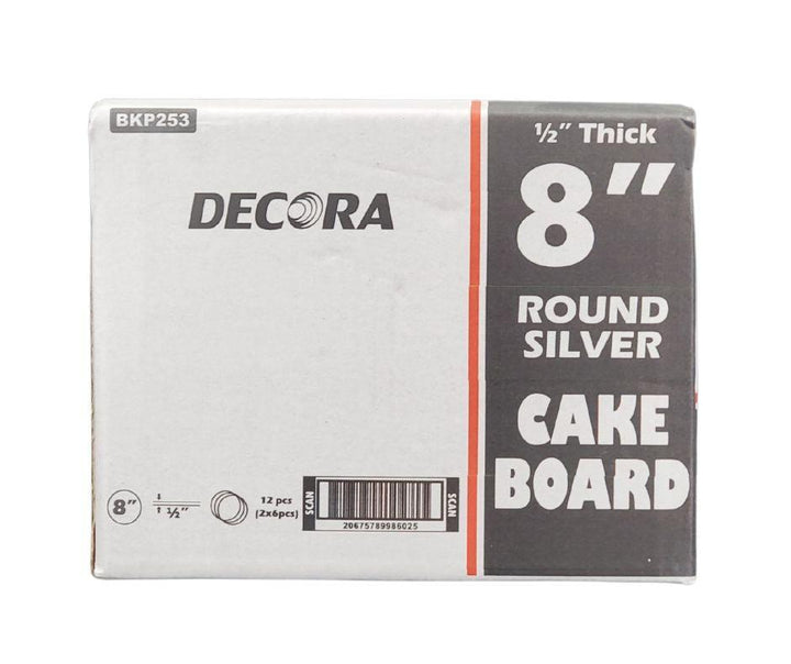 Decora - 8" Round 1/2" Thick Cake Board - Silver - RS-98602