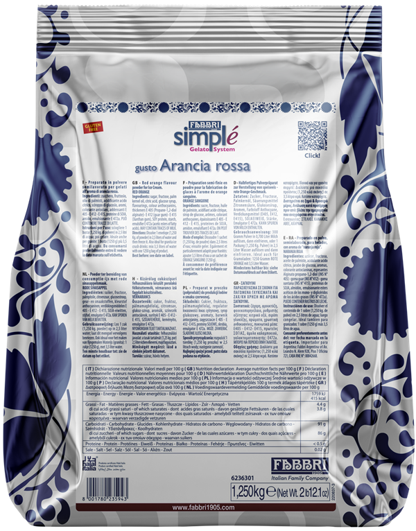 Fabbri Simple Blood (Red) Orange - Simple One Step Pastes and Powders - 12 x 1.25 KG - Fabbri Canada