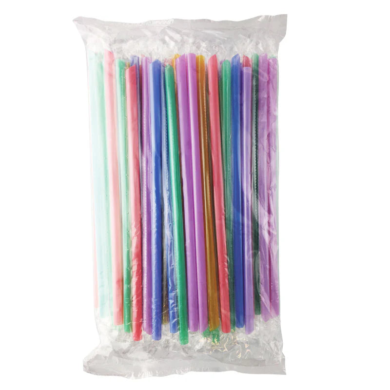 Canadian Distributor of Assorted Color Plastic Straws, Individually Wrapped - 8mm Long (23.5cm) - Case of 2100 pcs