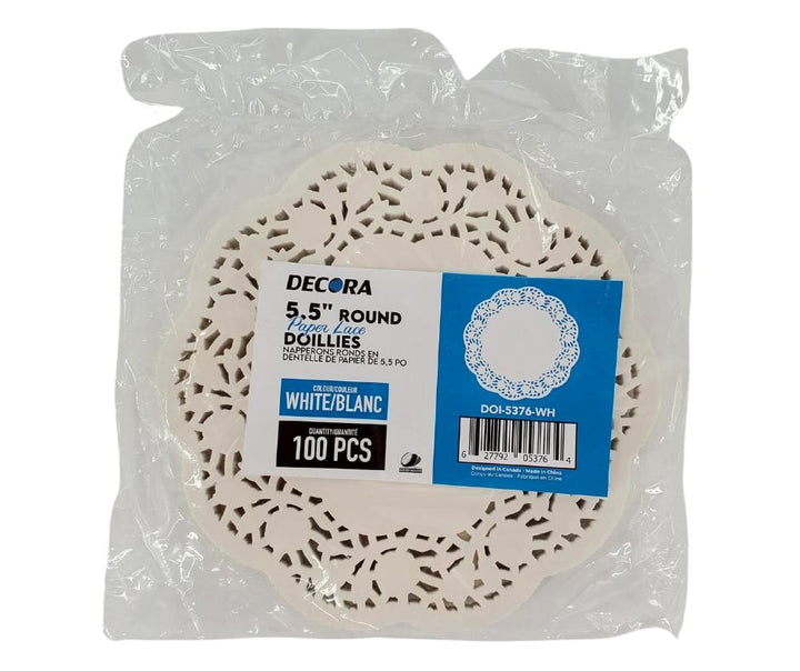 Decora - 5.5" Round Paper Lace Doilies, White - DOI-5376-WH