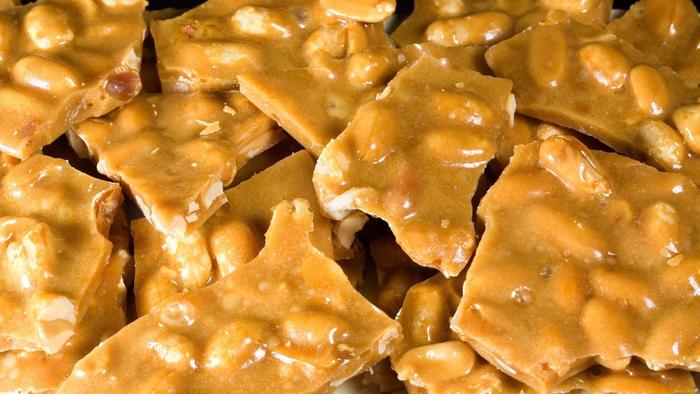Close-up of peanut brittle pieces